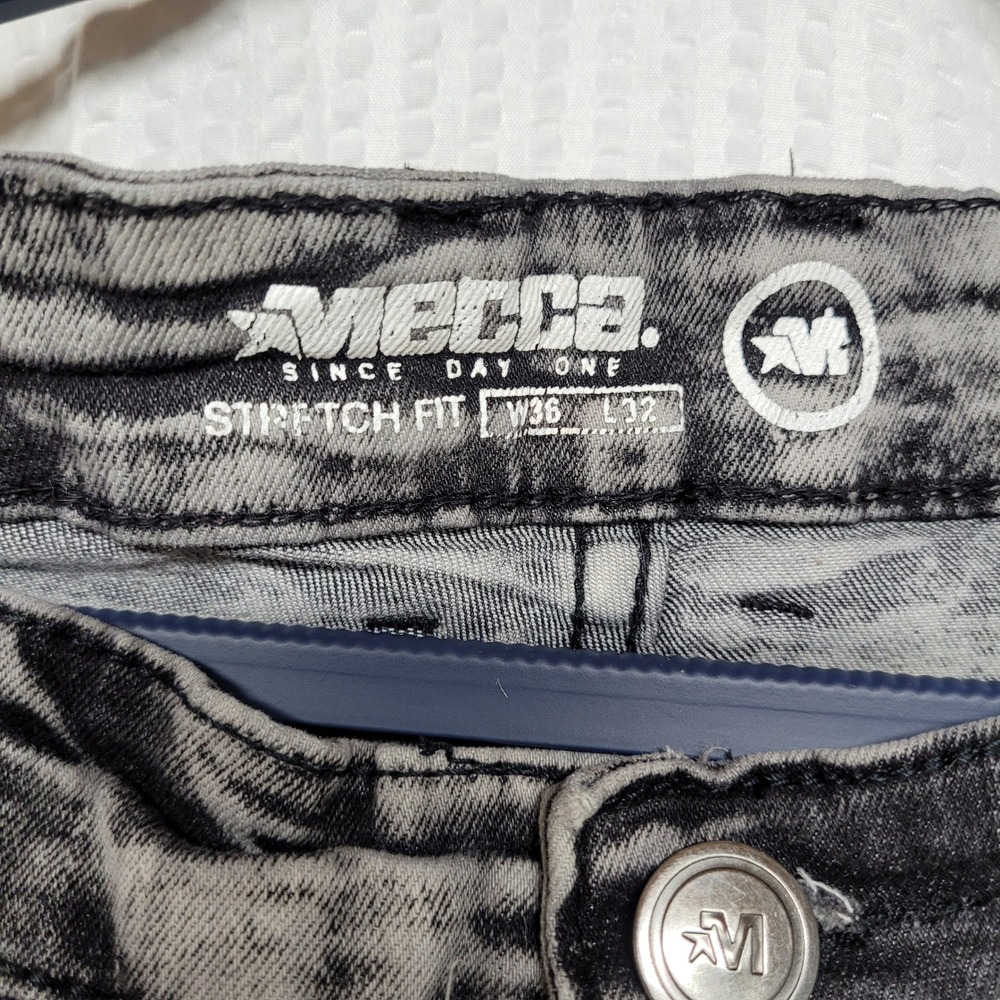 Mecca Mens Grey Acid Wash Moto Biker Stretch‎ Fit Jeans 36x32 Streetwear - Picture 2 of 5
